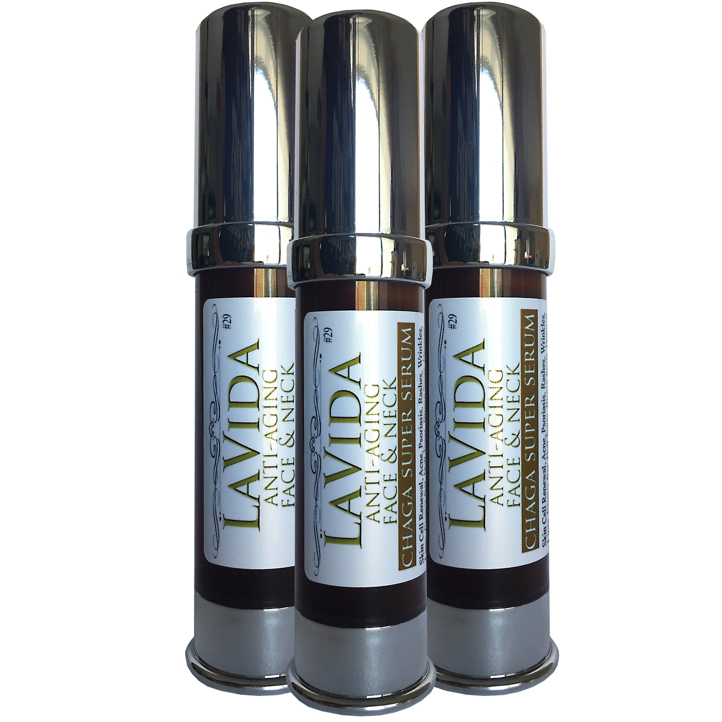 3 Bottles AquaRadiance Chaga /Hyaluronic Acid Anti-Aging Facial Serum 10 ml